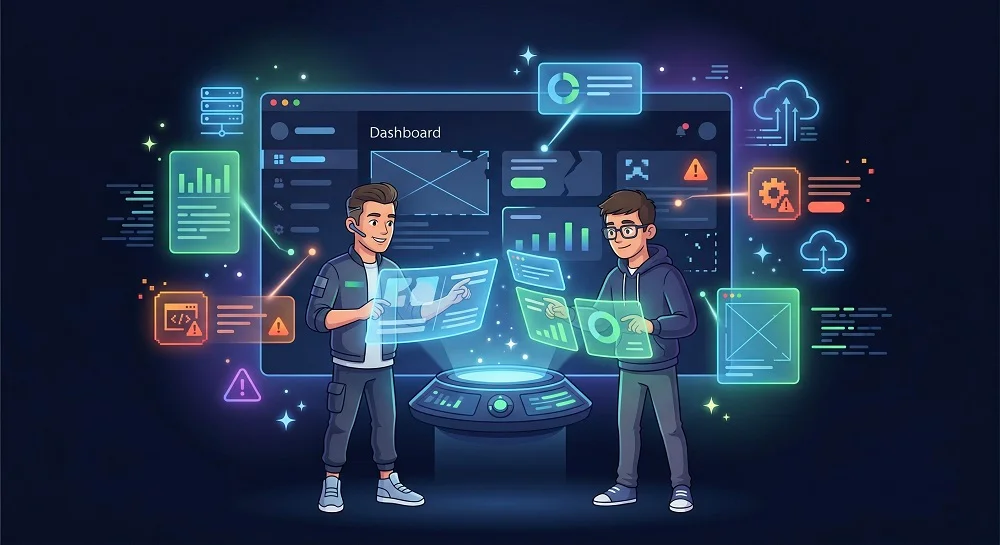 Illustration of a business analyzing a website to check AI-readiness and identify gaps in 2026