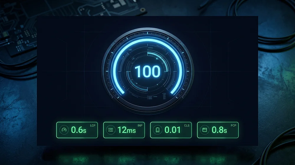 Google PageSpeed Insights score 100 with all Core Web Vitals passing green