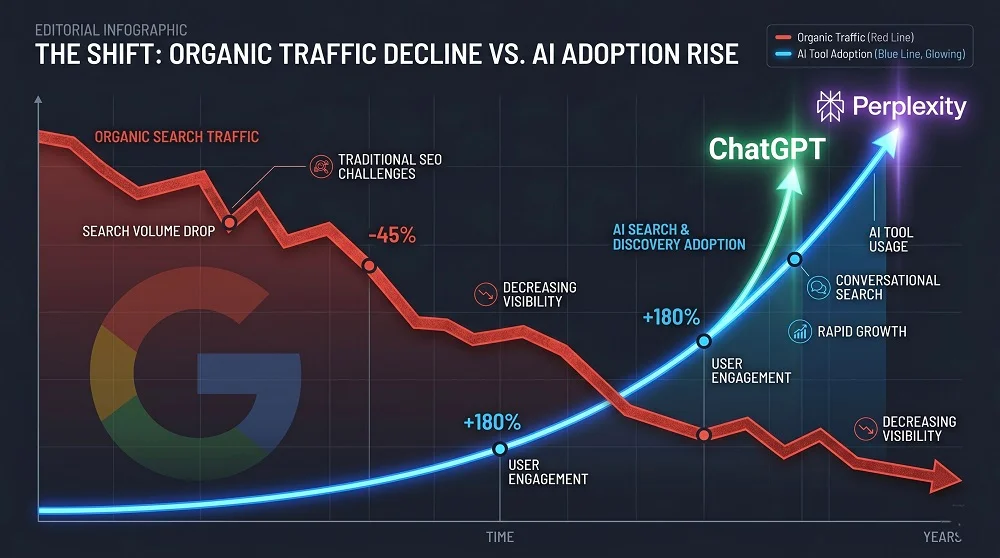SEO organic traffic decline due to AI search impact 2026