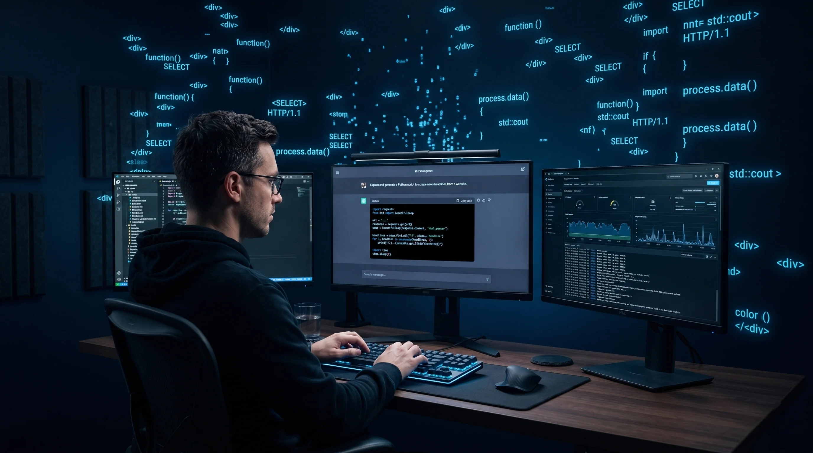 Developer using AI tools for vibe coding — natural language to production code workflow in 2026